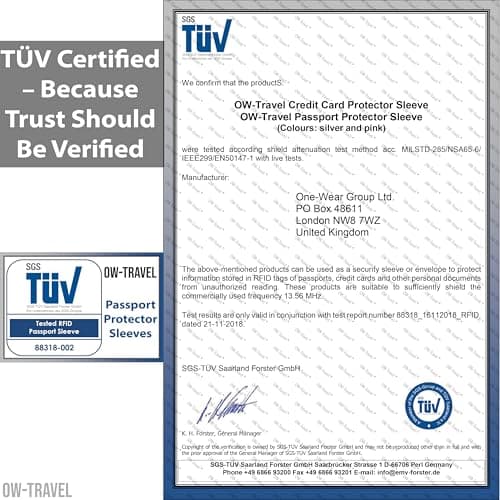 OW-Travel RFID Blocking Passport Protector Sleeves, TÜV Certified, 4 Pcs — view 3