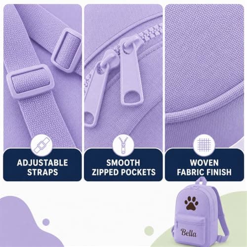 Hoolaroo Personalised Dog Bag Dog Walking Rucksack Doggy Daycare Backpack 35x23cm – Custom Name Pet Travel Organiser for Walks, Daycare, Hikes – Lightweight, Durable & Water-Resistant, Lilac — view 5