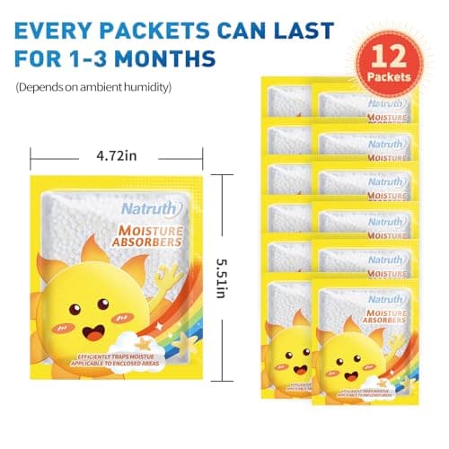 NATRUTH 12-PACK Moisture Absorber Bags, Dehumidifier Bags for Wardrobe,Drawers Cupboards,Caravan,suitcases,Eliminates Odors,Dehumidifier Bags for Small spaces — view 2