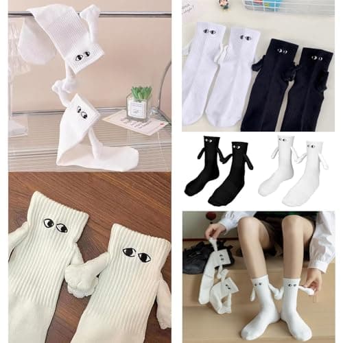 LPMXYW 2 Pairs Magnetic Socks Hand In Friendship Special Gifts for Women Men Holding Hands Hold Funny Magnet Novelty Socks(Black,White), M-XL (202371137UKDZL) — view 5