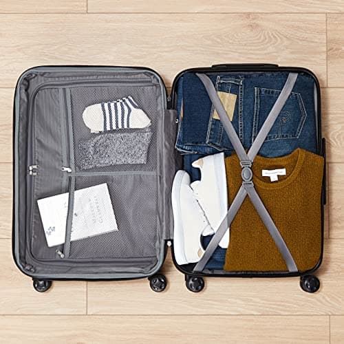 Amazon Basics Hard Shell Small Suitcase - Expandable ABS Hand Luggage with 4 Double Spinner Wheels - Scratch Resistant and Lightweight Construction - 55 x 37.5 x 25.5cm - Light Blue — view 3