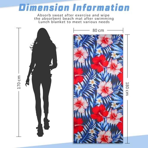 TMEOG Microfibre Beach Towels 180x80cm Extra Large Sand Free Beach Towel for Adults Compact Thin Travel Towel Women Men Lightweight Swim Pool Yoga Towel with Bag(Tropical Flowers) — view 4