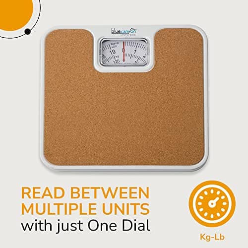 Blue Canyon Mechanical Z Series Bathroom Scales| Measure Body, Luggage Weight| Maintain Fitness| kg/lb Unit Readings| 125kg Max Capacity| High-Precision Mechanics| Accurate Bathroom Scale (Cork) — view 5