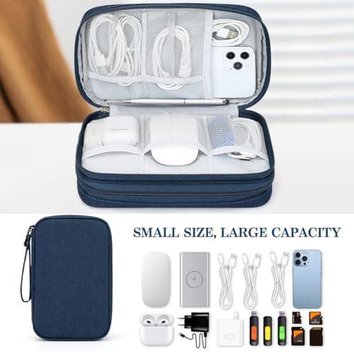FYY Travel Cable Organiser, Electronics Accessories Bag, Waterproof Tech Storage Pouch, 2-Layer Universal Carry Case for Charger, Power Bank, Hard Drive Large-Navy Blue — view 6