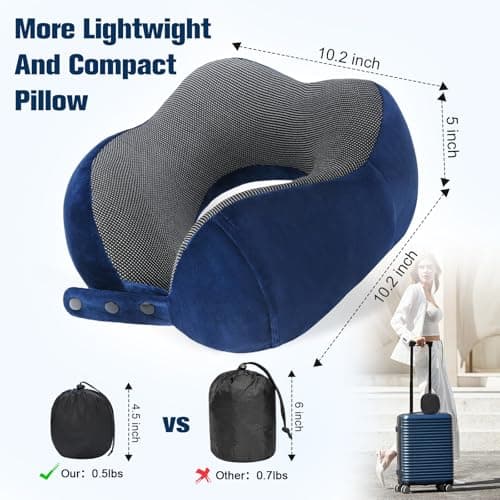 Cirorld Travel Pillow for Airplane, Neck Pillow for Travel, Memory Foam Travel Neck Pillow for Adults, Adjustable & Compact Flight Pillow, Ergonomic Neck Cushion, With Ear Plugs, Eye Mask, Carry Bag — view 3