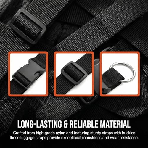 3PCS Premium Add a Bag Luggage Straps for Suitcases, Adjustable Suitcase Accessories & Jacket Holder, Hands Free Travel Backpack Straps with Buckles - Black — view 4