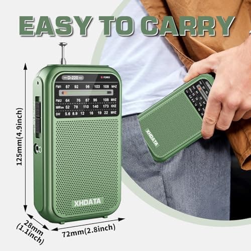 XHDATA D220 Shortwave Radios FM AM Retro Portable Radio Battery Powered Radio (AA), World Receiver with Excellent Reception and Speaker, Suitable for Outdoor, Elderly (Green) — view 3