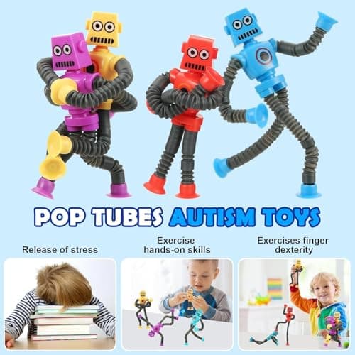 Telescopic Suction Cup Robot Fidget Toys, 4PCS Tubes Robot Stress Relief Toy Christmas Stocking Fillers, Sensory Squeeze Toy Stocking Fillers for Boys Girls & Adult — view 3
