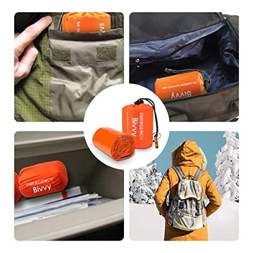 Portable Emergency Sleeping Bag: Reusable Survival Bivvy Sack, Lightweight Waterproof Emergency Rescue Blanket with Compass & Whistle Heat-Repellent, Cold Protection for Camping, Hiking - 1 pack — view 6