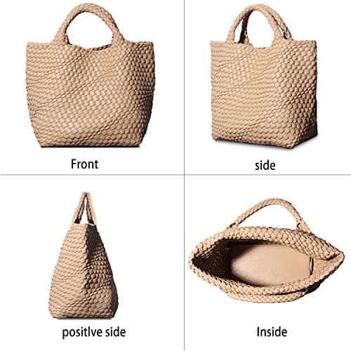 Dyalsa Women Woven Tote Bag, Vegan Leather Handbag Large Summer Beach Bag and Purse Retro Handmade Travel Shoulder Bag (Apricot) — view 6
