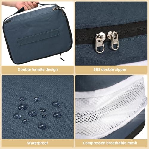 5 Set Compression Packing Cubes for Suitcases, Travel Organiser for Carry on Hand Luggage Newest Double Sided Expandable Packing Bags with Shoes Bag (Navy) — view 3