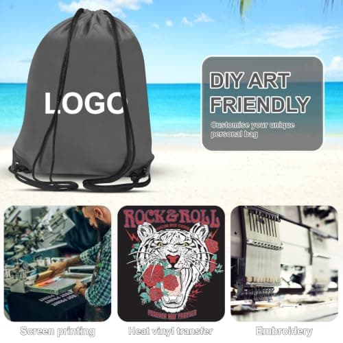 WESTWOOD FOX Drawstring Gym Bag String Bags Gym Sack Backpack PE Bags for Women Men Trainer Swimming Bag Travel Beach School Holidays Suitable for Sports,kids,Boys,Girls (Grey) — view 3