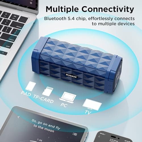 BUGANI Bluetooth Speaker,Portable Wireless Speaker,Louder Volume,Stereo Sound,24H Playtime, Bluetooth 5.4,100ft Wireless Range,Built-in Mic,IPX5 Waterproof Speakers for Home,Outdoor,Travel (Blue) — view 5