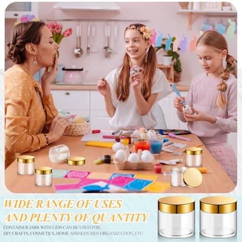 SATINIOR 36 Pieces Plastic Jars with Lids Round Leak Proof Airtight Container Cosmetic Small Empty Jars for Lotions Ointments Travel Toiletries Creams Make up Storage(2 oz,Gold) — view 5