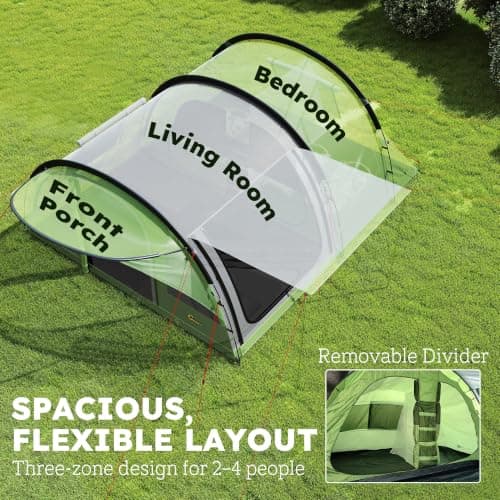 Outsunny 4 Person Easy Setup Family Camping Tent, 2 Rooms Green & Grey — view 4