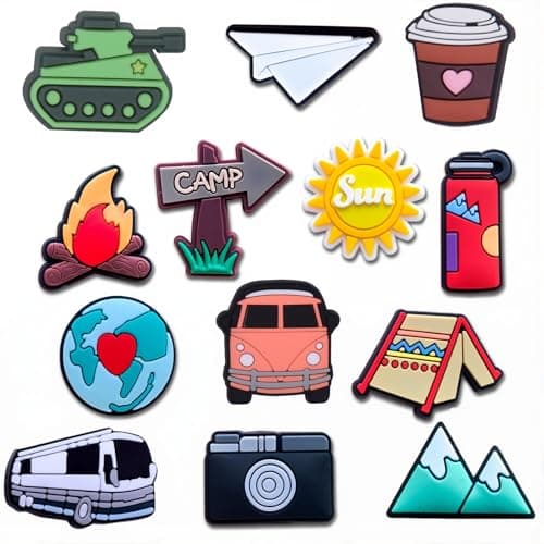 Spunklad 13Pcs Camping Shoe Charms Decoration for Croc Clog Sandals, Outdoors Travel Croc Charms Accessories for Boys Girls Teens Adults Men Women Party Favor