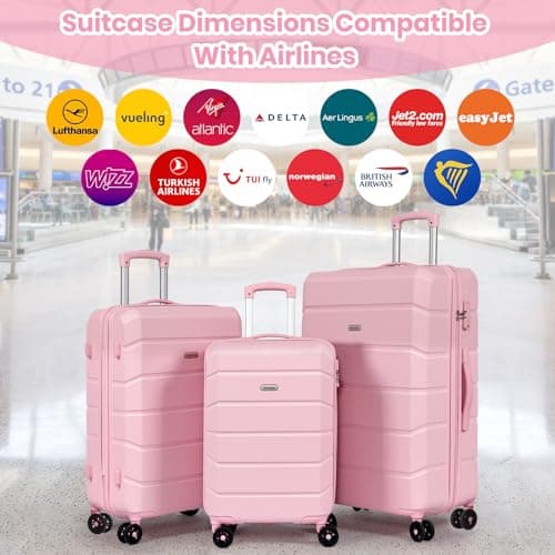 H.yeed Luggage Sets of 5 Piece, Lightweight Trolley Travel Suitcase Set ABS Hard Shell with 4 Spinner Wheels TSA Lock for Man Women, 21" + 24" + 28"+ Duffels Bag & Toiletry Bag (Pink, 5 Piece Set) — view 2