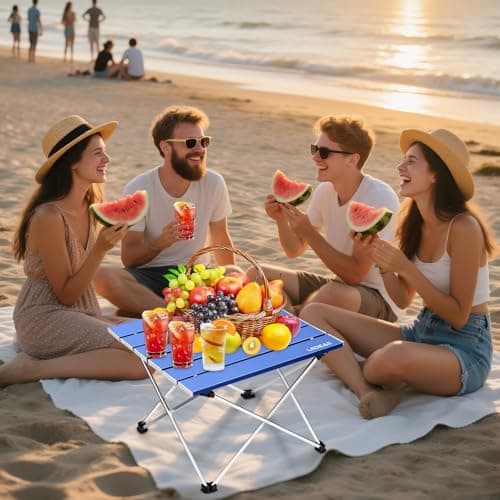 Ledeak Portable Camping Table, Lightweight Folding Table with Aluminum Table Top and Carry Bag, Easy to Carry, Perfect for Outdoor, Picnic, Cooking, Beach, Hiking, Fishing (Ocean Blue, Small) — view 2