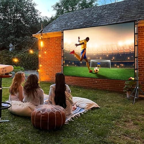 Projector Screen and Stand,Towond 150 inch Outdoor Projection Screen Portable 16:9 HD Rear Front Garden Movie Screen with Carry Bag Wrinkle-Free Thickened brackets Design for Backyard Cinema — view 6