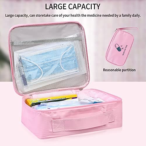 2 Pcs First Aid Kit Bags, Portable Travel Empty Medical Medical Medicine Bags, Small/Large First Aid Emergency Organizer Bags Waterproof for Outdoor Camping Travel Work Bags - Pink (White) (Pink) — view 4