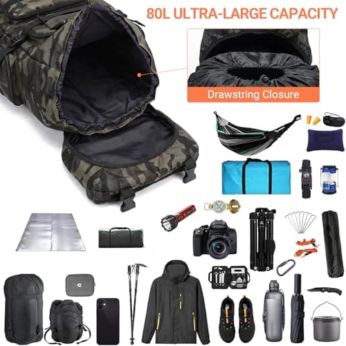 Vnvnvnv 80L Waterproof Hiking Backpack Camping Backpack, Night Camo — view 6