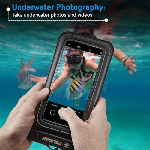Pelican Marine - IP68 Waterproof Phone Pouch/Case (Regular Size) - Floating Waterproof Phone Case - iPhone 14 Pro Max/ 13 Pro Max/ 12 Pro Max/ 11/ S22 Ultra/Pixel 7 - Detachable Lanyard - Black — view 4