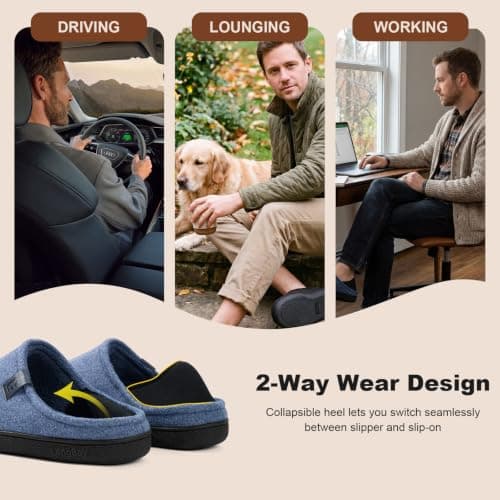 LongBay Mens Slippers Indoor Outdoor Memory Foam House Shoes Navy 7 UK — view 6