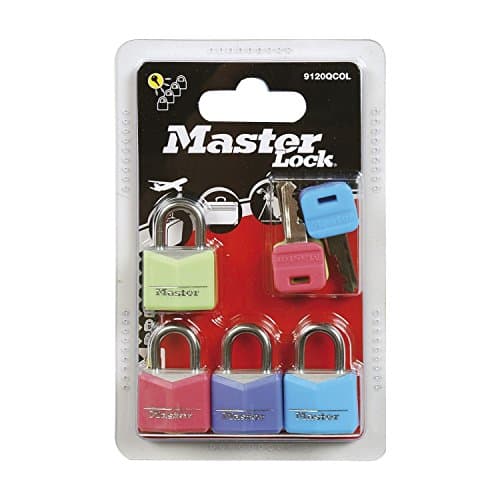 MASTER LOCK Small Padlocks [Key] [Keyed Alike] [Assorted Colours] [Family Pack of 4] 9120EURQCOLNOP - Best Used for Backpacks, Luggage, Computer Bags, Locker, Gym and More