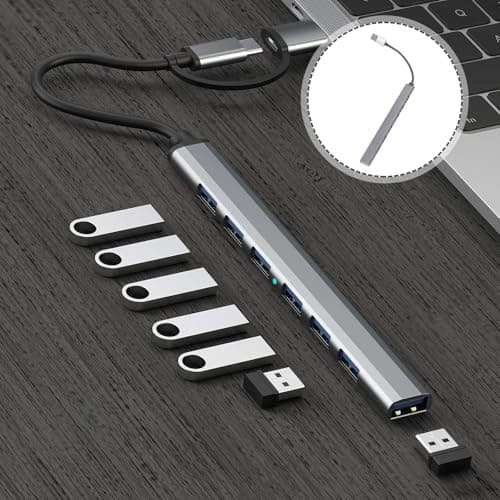 TIKODIDA USB Hub 7-port USB Adapter Aluminum Alloy Small and Practical Special Design Multi-port USB Charger Hub Suitable for Keyboard and Laptop — view 6