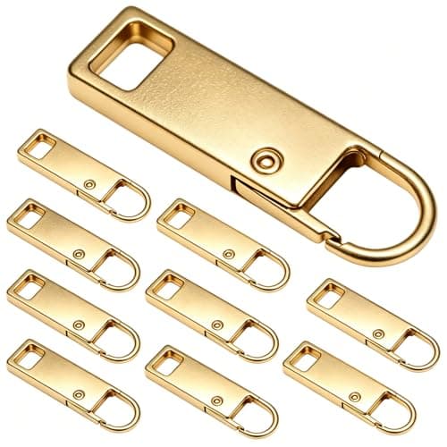 WADUBI Metal Zipper Pull Replacement, 10 Pack Zip Pulls for Suitcase, Handbag, Backpack, Coat, Zip Repair Kit, Gold