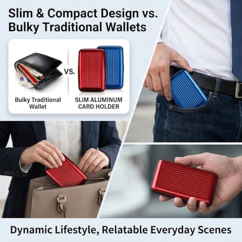 RFID Blocking Credit Card Holder 2 Pack – Aluminium Card Wallets for Men & Women, Metal ID Organiser Wallet with 6 Slots, Red & Blue, Slim Travel Credit Card Protector & Card Holder, Compact Gift Set — view 6