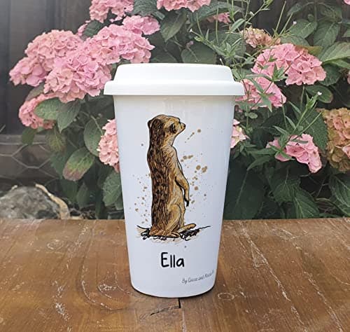 Meerkat Travel Mug Personalised - Gift for Safari Lover - Personalised Zoo Wild Animal Thermal Ceramic Insulated Travel Mug (Ella) — view 2