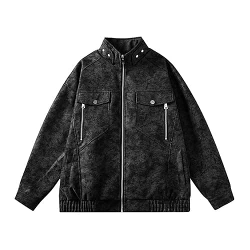 Lay U Home Men's Leather Jacket Casual Autumn Spring Coat, Slim Fit Genuine Leather Look Outerwear, Fashion Biker Style Top, Finish Leather Coat with Comfortable Fit