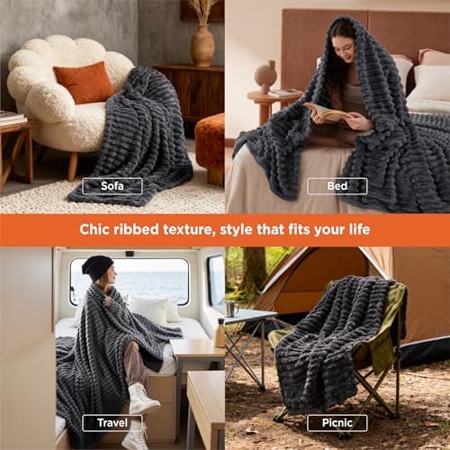 Bedsure Fleece Throw Blanket for Bed - Fluffy Throw, Dark Grey, 150x200 cm — view 4