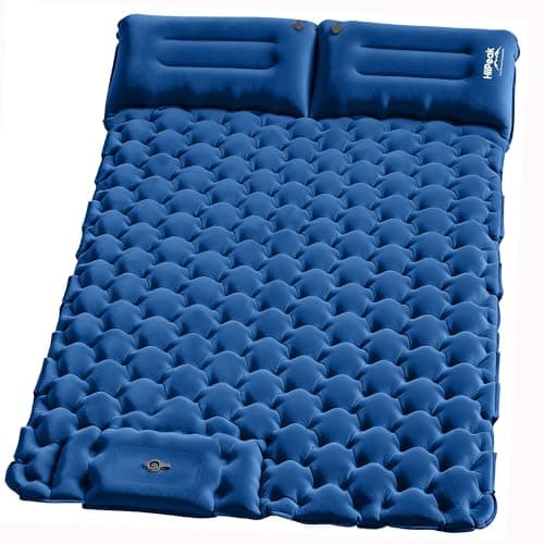 HiiPeak Double Sleeping Pad for Camping - Suede Top Camping Mattress with Pillow, Built-in Foot Pump, Compact Inflatable 2-Person Portable Mat for Backpacking, Hiking, Car Traveling, Beach, Tent