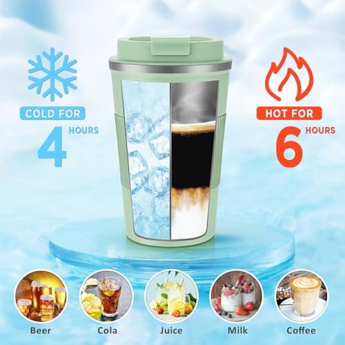 KETIEE Travel Mug Insulated With Leakproof Lid, Reusable Double Walled Coffee Cup, Stainless Steel for Hot Cold Drinks, 380ml Ice Green — view 5