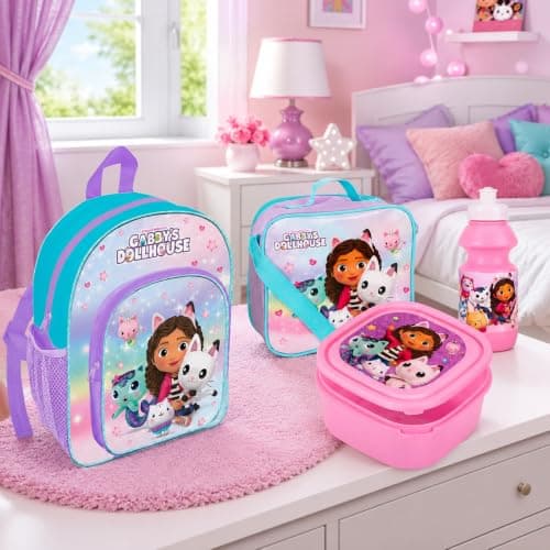 Gabby's Dollhouse Deluxe 4 Piece Backpack Set for Girls – Official DreamWorks School Bag with Insulated Lunch Bag, Lunch Box & Water Bottle – Back to School Kids Travel Set — view 2