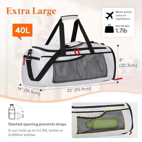 Lifewit Silver Grey Sports Duffle Gym Bag with Separate Shoe Compartment — view 6