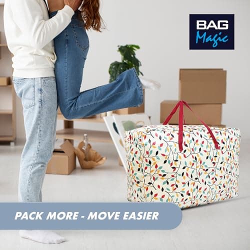 Extra-Large 100L Storage & Shopping Bag – Heavy-Duty PVC Zip Holdall for Laundry, Moving, Travel & Home Organisation - Leaves — view 5