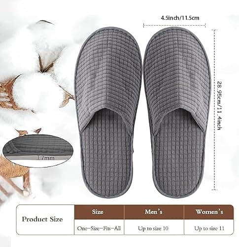 12 Pairs Disposable Hotel Slippers, Non-Slip, for Men and Women, Khaki+Grey — view 4