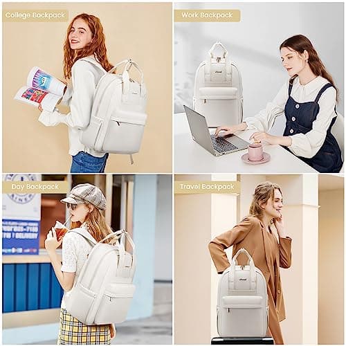 LOVEVOOK Womens Backpack, 17.3 inch Large Laptop Rucksack Bag for Women, Lightweight Ladies Laptop Bag School Bags with USB Port, Fashion Daypacks Back Pack for Uni Office Business Travel, Cream — view 6