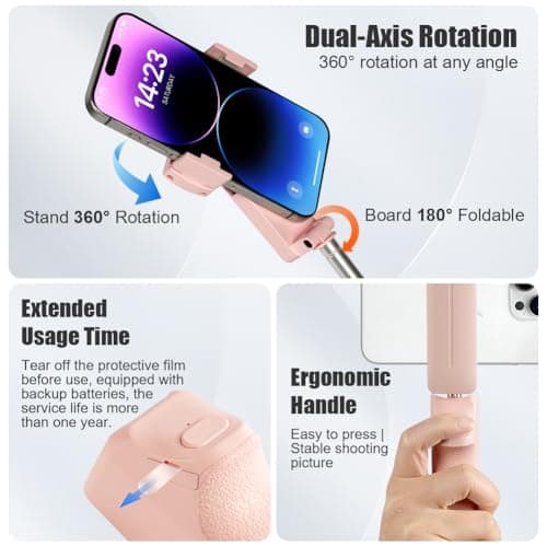 Adiwo Portable Pocket Selfie Stick, Extendable Mini Selfie Stick for 4-7" Phones, with Wireless Remote Control Button, Extends from 12-70cm, 109g Lightweight, for Live Streaming,Vlog,Content Creation — view 5