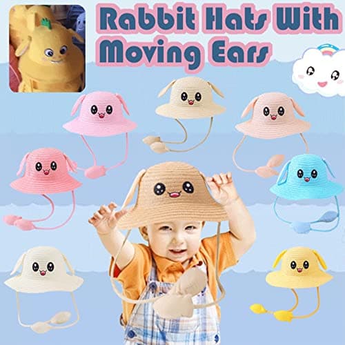 Generisch Summer Sun Hat for Children with Movable Rabbit Ears Practical Bag Breathable Straw Mesh, F, 6 5/8 — view 2