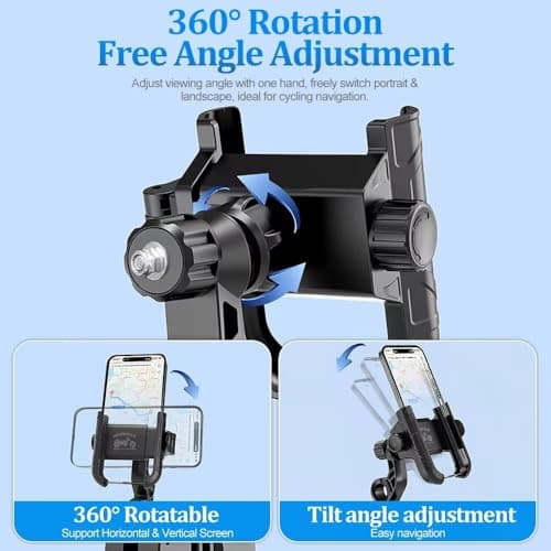 Bike Phone Holder, 360°Rotatable Phone Mount, Quick Release/Install, Secure Lock, Hook, 20-33mm Handlebar Fit, Shockproof Anti-Slip for Bicycle Motorbike E-Scooter, for All Phones — view 4