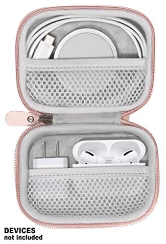 Travel Protection and Storage Case for Airpods Case, Featured Design, mesh Pouches for airpods case, Wall Charger and Cable, (Rose Gold) — view 3