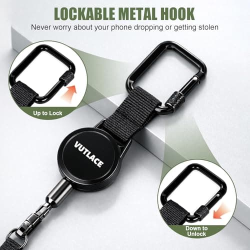 Vutlace 2-Pack Anti-Theft Phone Tether Lanyard, Retractable Phone Strap Keyring, Anti-Theft Retractable Mobile Phone Tether, Metal 360° Tether Tab for Outdoor Hiking, Climbing and Fishing — view 4