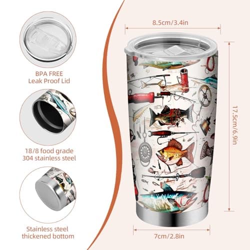 Fishing Gifts for Men, Fishermen - Fish Travel Coffee Mug Cup, Birthday Valentines Fathers Day Christmas Gift for Dad, Husband, Son, Boys, Grandpa, Uncle, Boss - 20oz Stainless Steel Insulated Tumbler — view 2