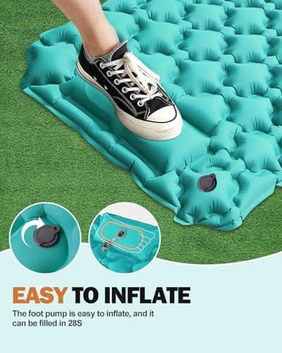 Olutata Ultralight Camping Sleeping Pad with Integrated Foot Pump & Ergonomic Pillow – Compact, Tear-Resistant 40D Nylon Air Mat for Hiking, Backpacking & Travel (Peacock Blue) — view 6
