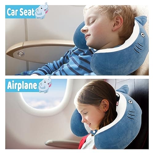 Samaly Kids Travel Pillow, Pure Memory Foam Animal U-Shaped Neck Pillow with Washable Cover, Comfortable in Any Sitting Position in Airplane,Car,Train for Kids, 1-Shark — view 5