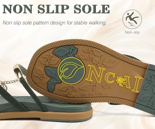 ONCAI Flat Sandals for Women with Toe-loop Square Open Toe Strappy Slide Sandal 2026 Summer Fashion Dressy Slip on Green/Khaki Size 6 Casual Beach Lightweight Outdoor Ladies Slides Shoes — view 5